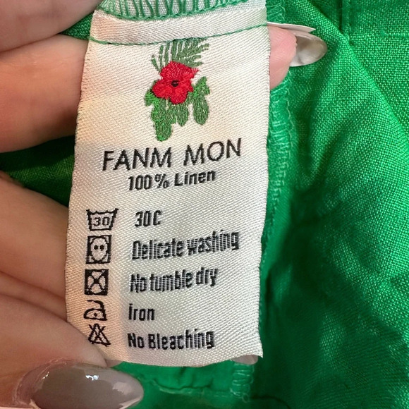 Fanm Mon 100% Linen Weave Snap Placket Short Flutter Sleeves Dress Size Medium M - Picture 9 of 12